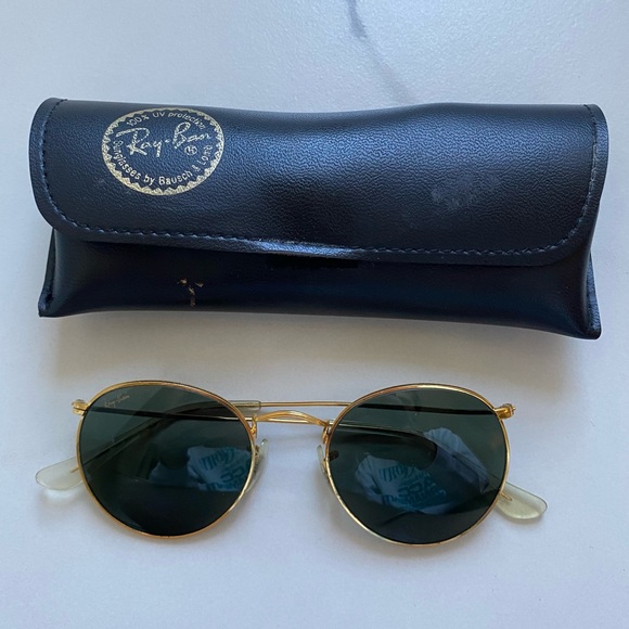 Vintage 1970s 70s Ray-Ban Round Gold Classic Sunglasses B&L Bausch Lomb